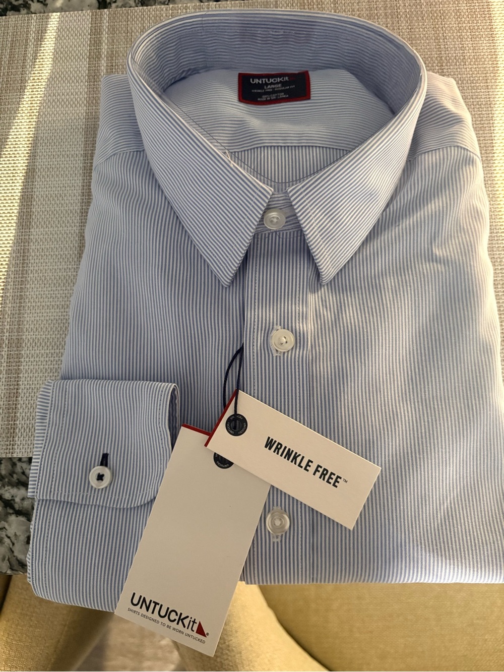 UNTUCKit Men’s Blue Micro-Stripe Dress Shirt